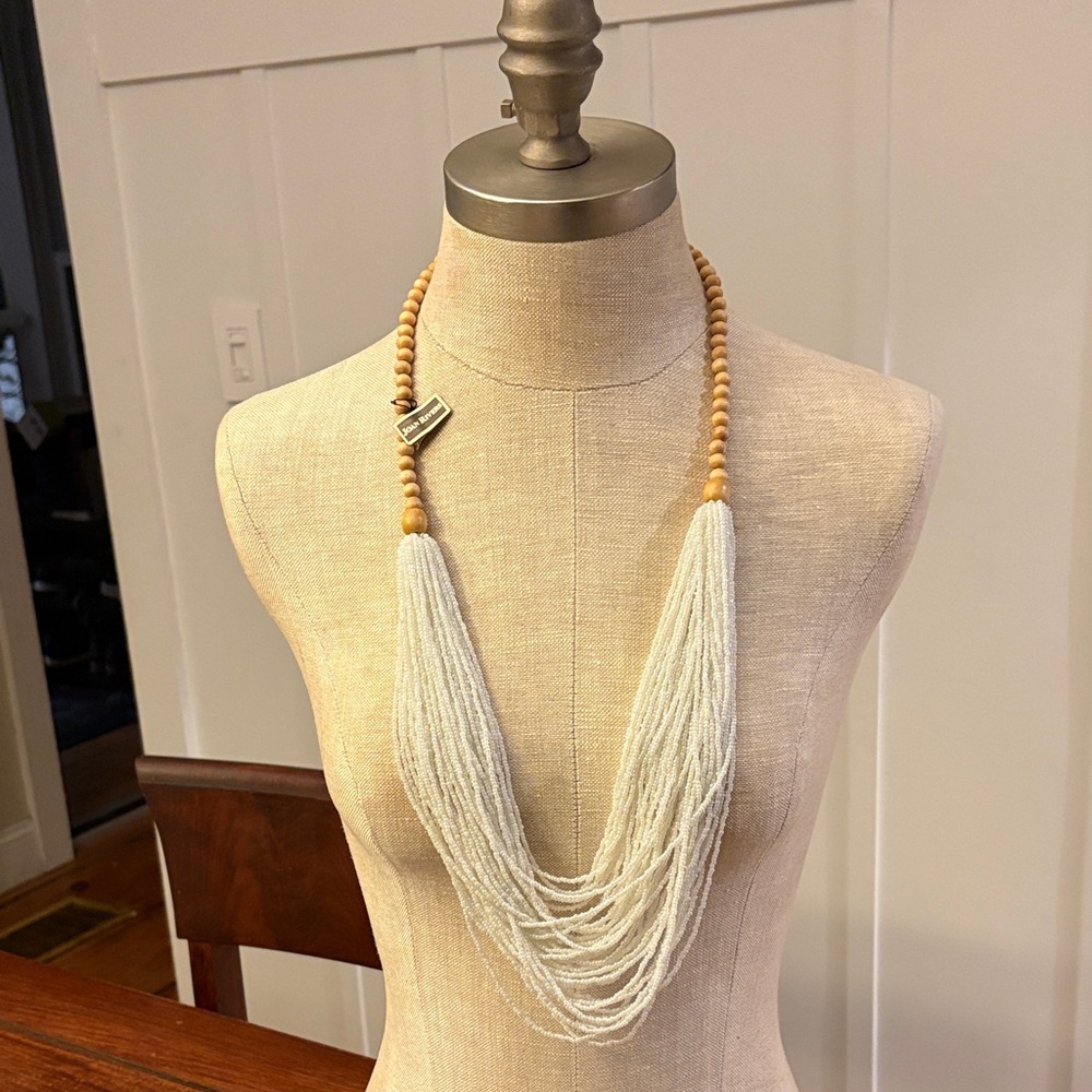 Joan Rivers White and Wood Beaded Necklace